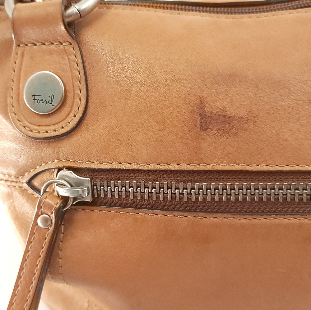 Fossil Shoulder Handbag Tan Leather Distressed Floppy - Picture 2 of 16